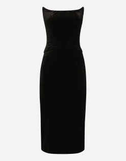 Velvet calf-length corset dress