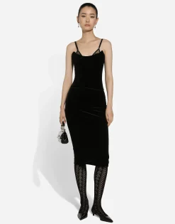 Velvet calf-length corset dress