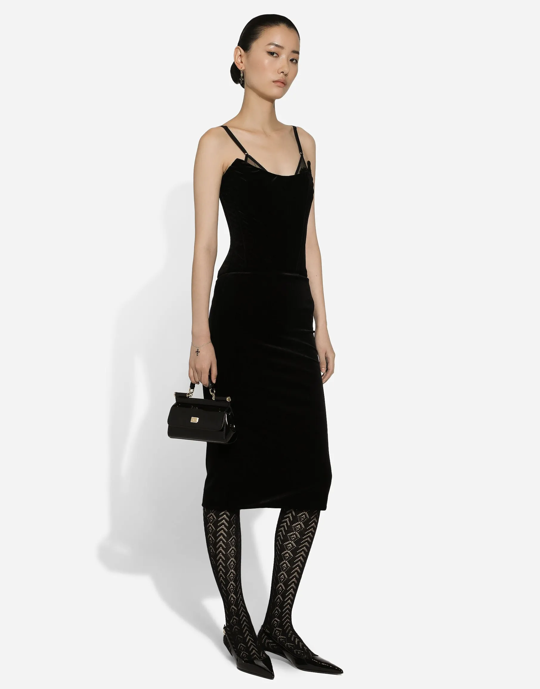 Velvet calf-length corset dress