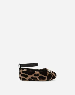 Velvet newborn ballet flats with leopard print