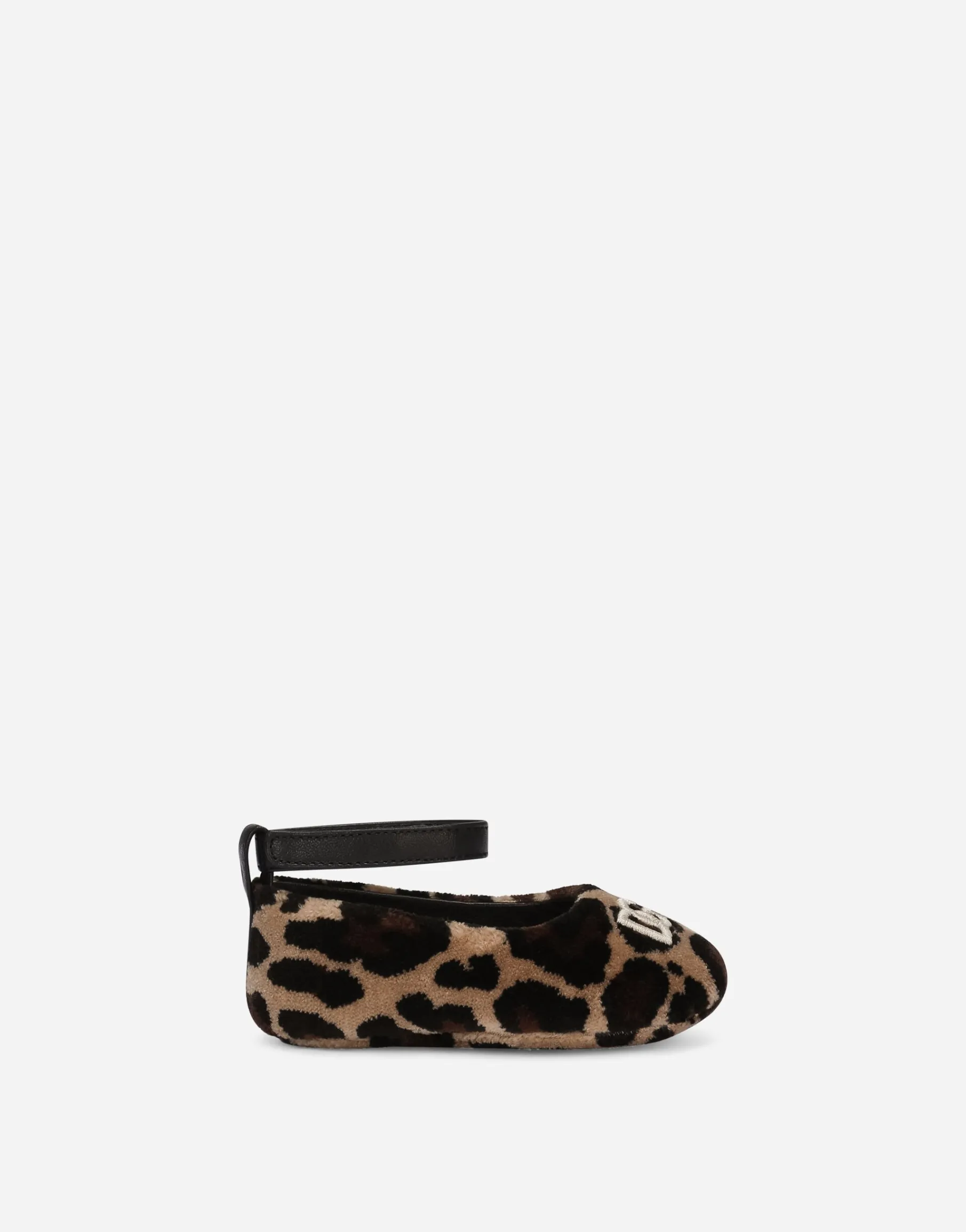 Velvet newborn ballet flats with leopard print