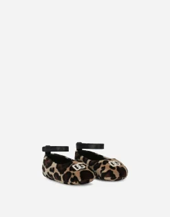 Velvet newborn ballet flats with leopard print