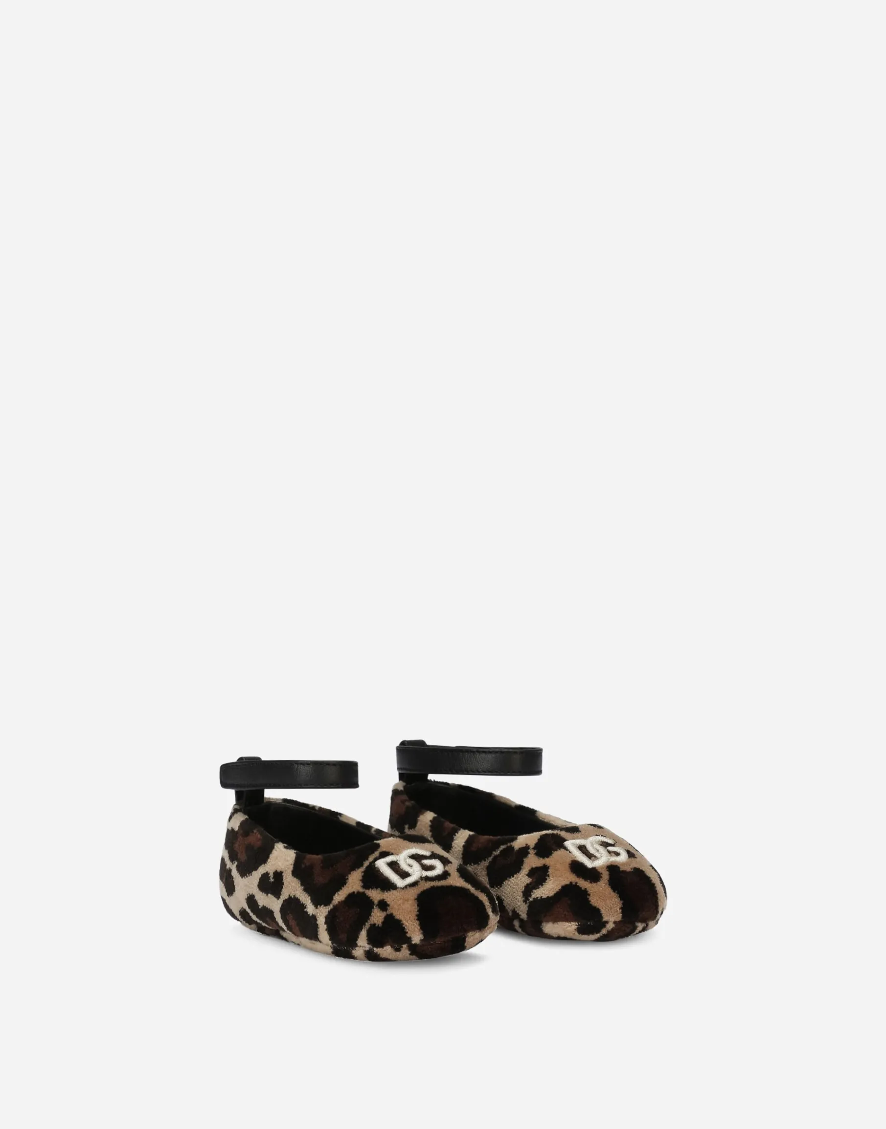 Velvet newborn ballet flats with leopard print