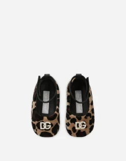 Velvet newborn ballet flats with leopard print
