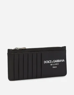 Vertical calfskin card holder with logo