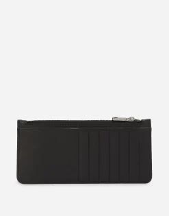Vertical calfskin card holder with logo