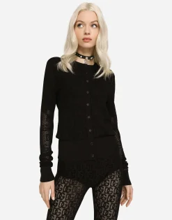 Viscose cardigan with all-over DG logo
