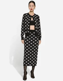 Viscose cardigan with jacquard DG logo