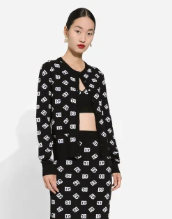 Viscose cardigan with jacquard DG logo