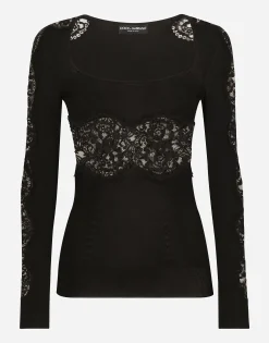 Viscose sweater with lace inserts