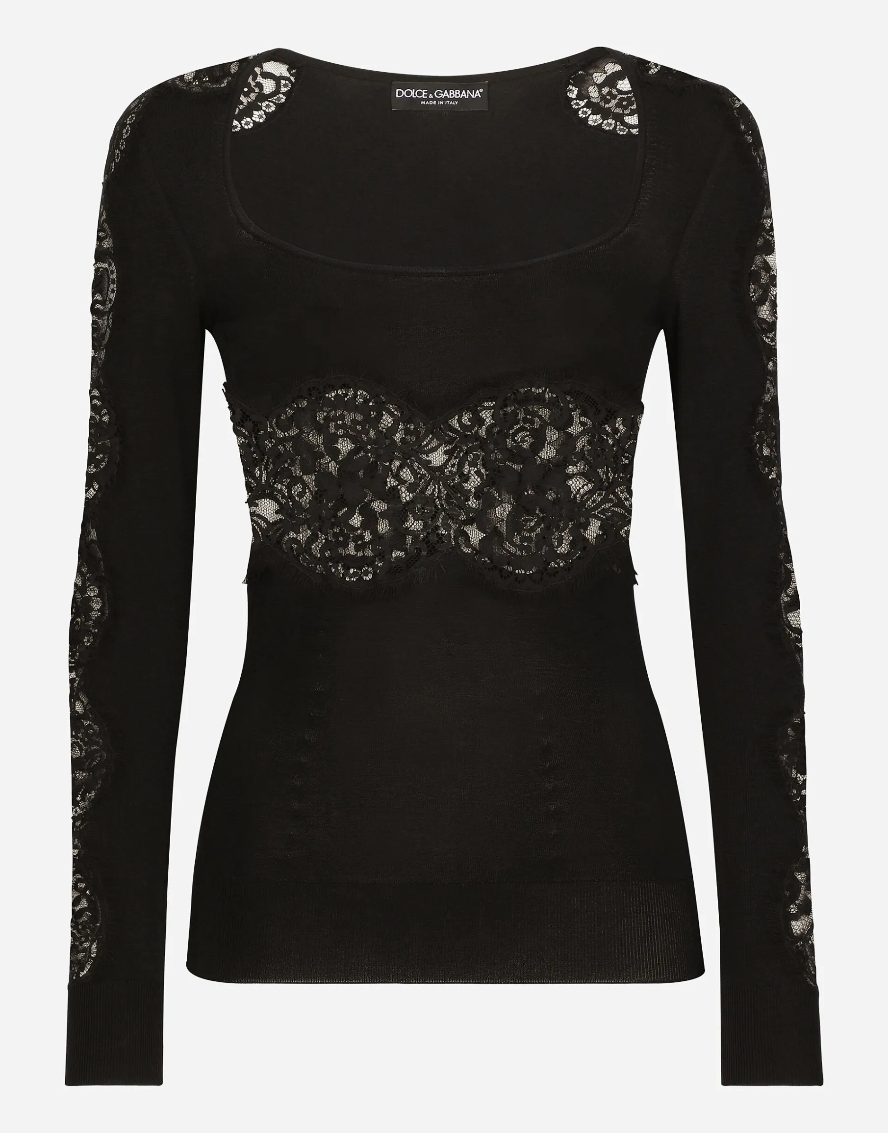 Viscose sweater with lace inserts