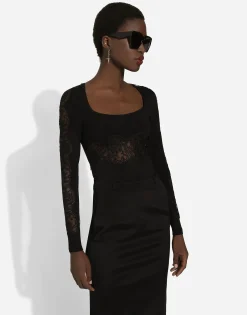 Viscose sweater with lace inserts