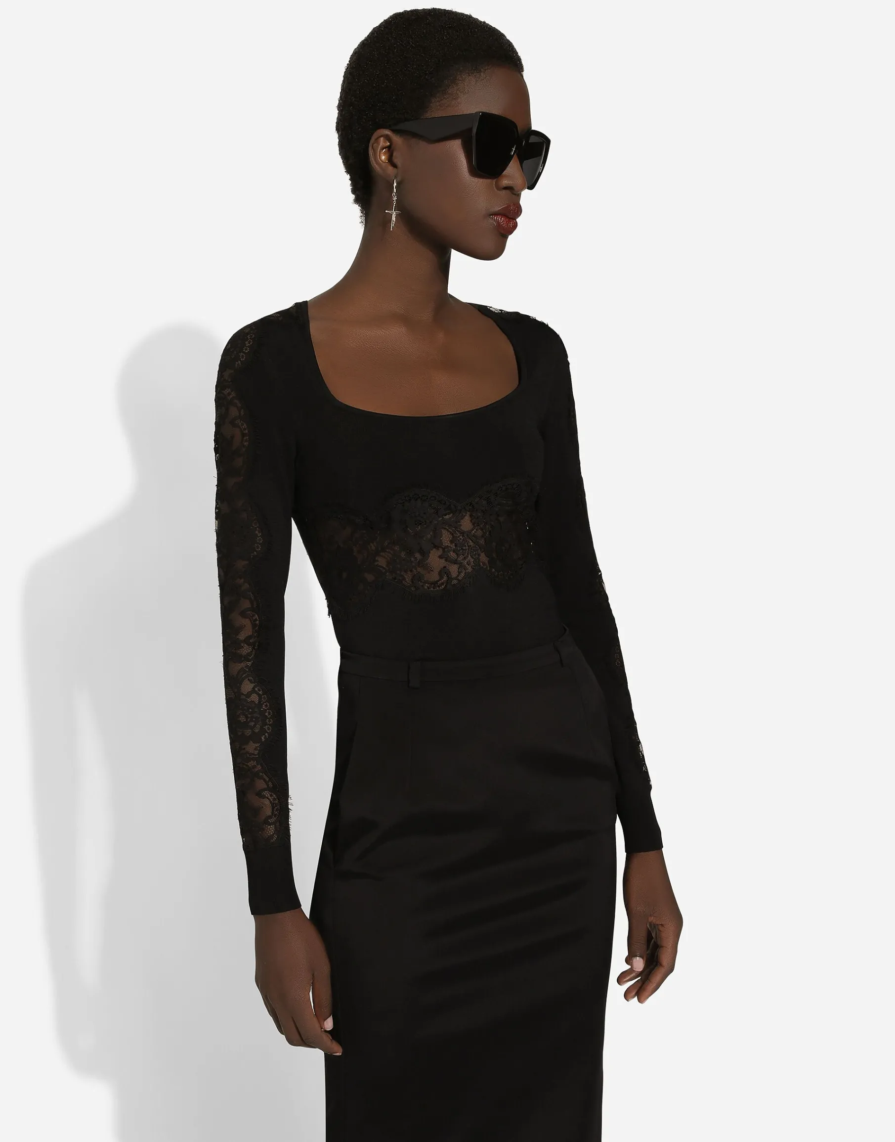 Viscose sweater with lace inserts