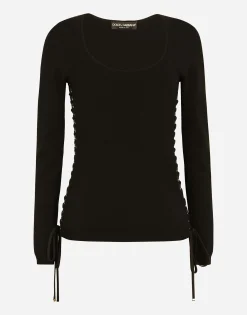 Viscose sweater with lacing and eyelets