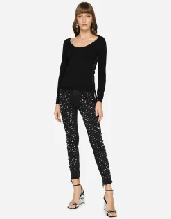 Viscose sweater with lacing and eyelets