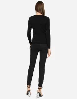 Viscose sweater with lacing and eyelets