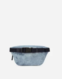 Washed denim belt bag with logo tag