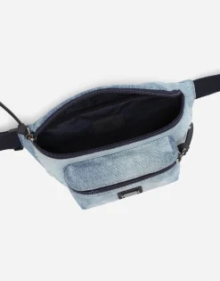 Washed denim belt bag with logo tag