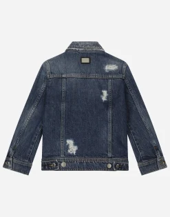Washed denim jacket with rips