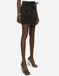 Washed denim miniskirt