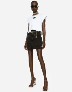 Washed denim miniskirt