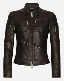 Washed leather jacket
