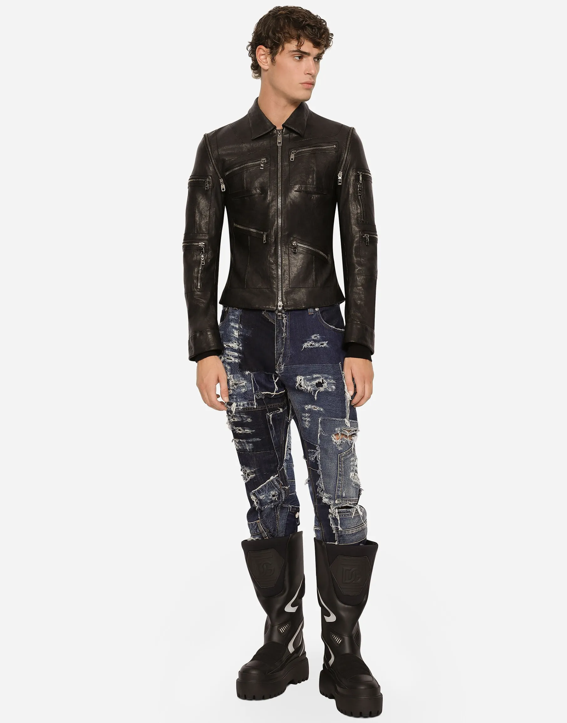 Washed leather jacket