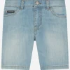 Washed stretch denim shorts
