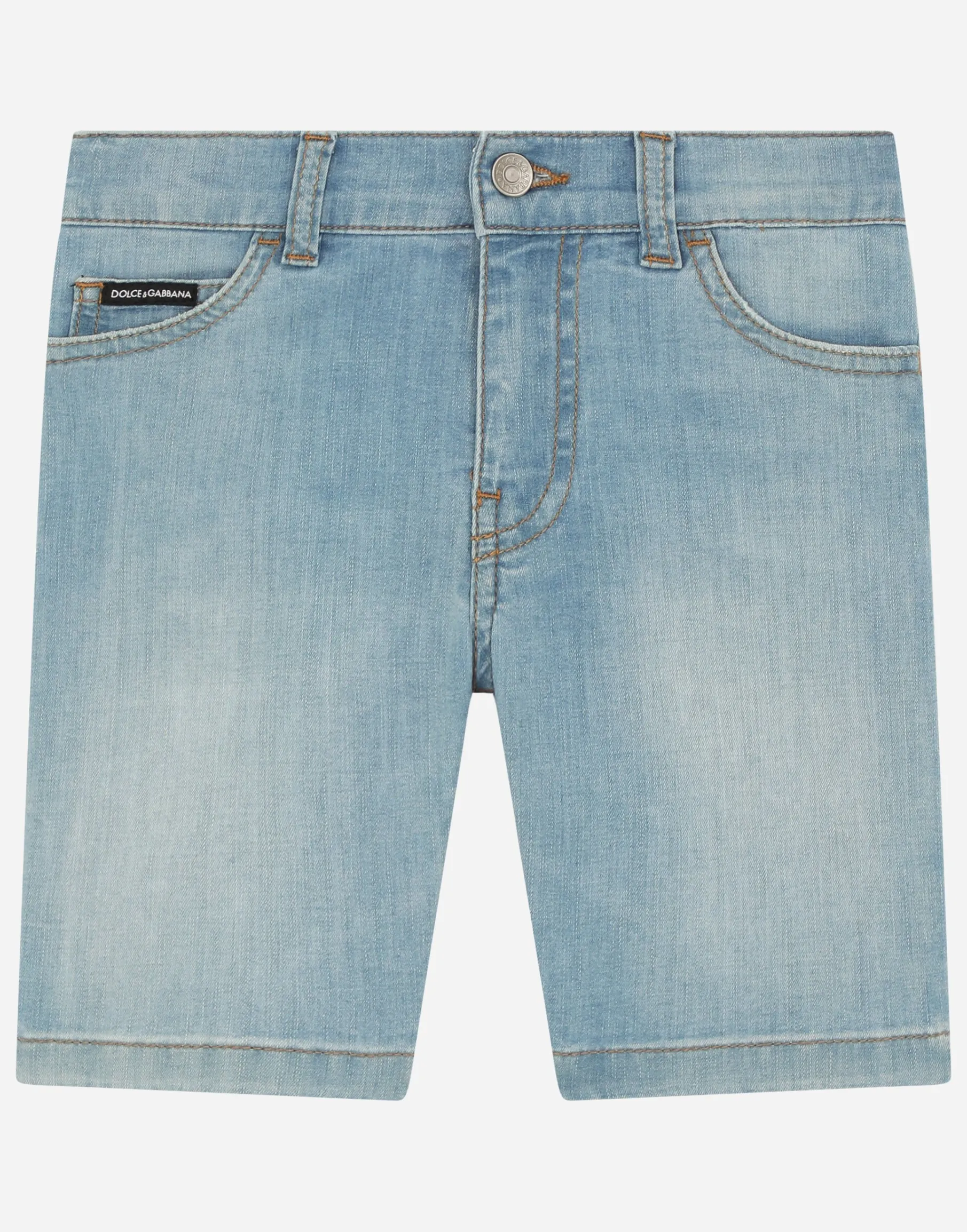 Washed stretch denim shorts