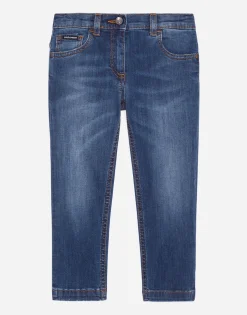 Washed stretch denim skinny jeans