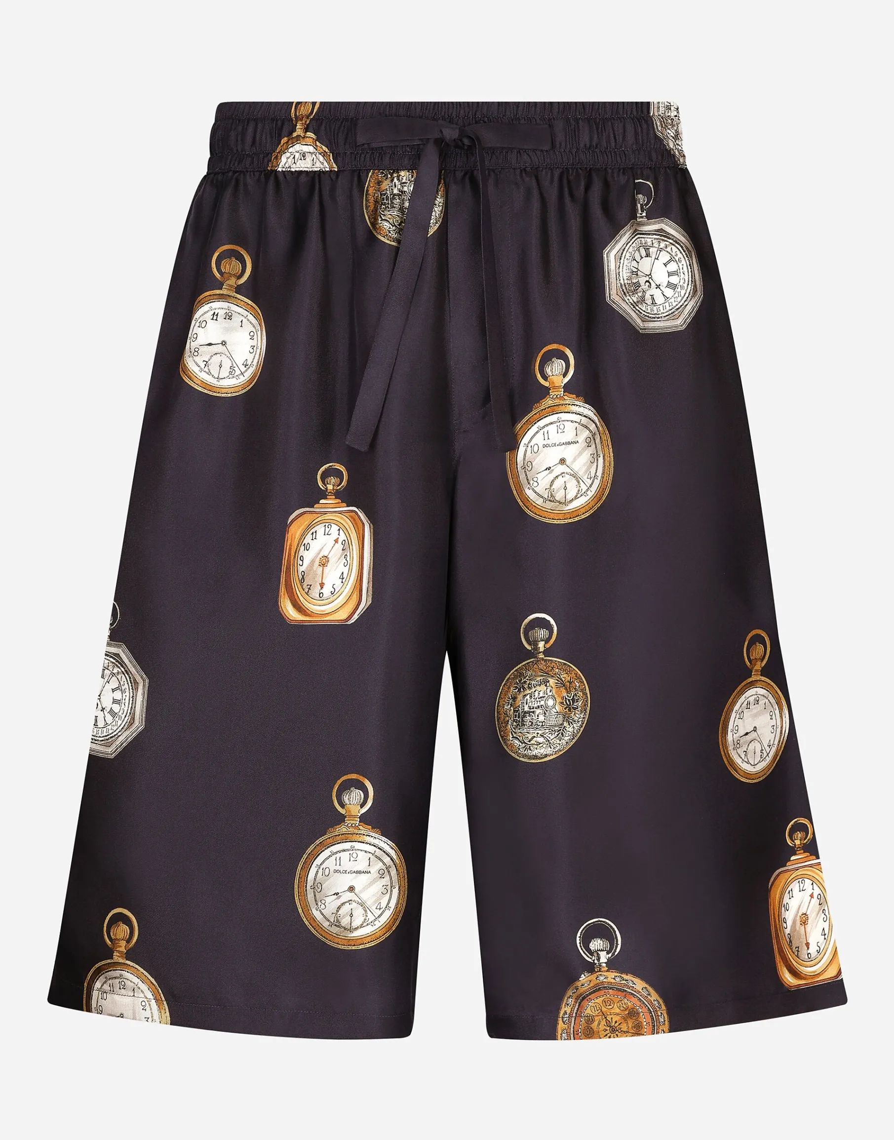 Watch-print silk jogging shorts