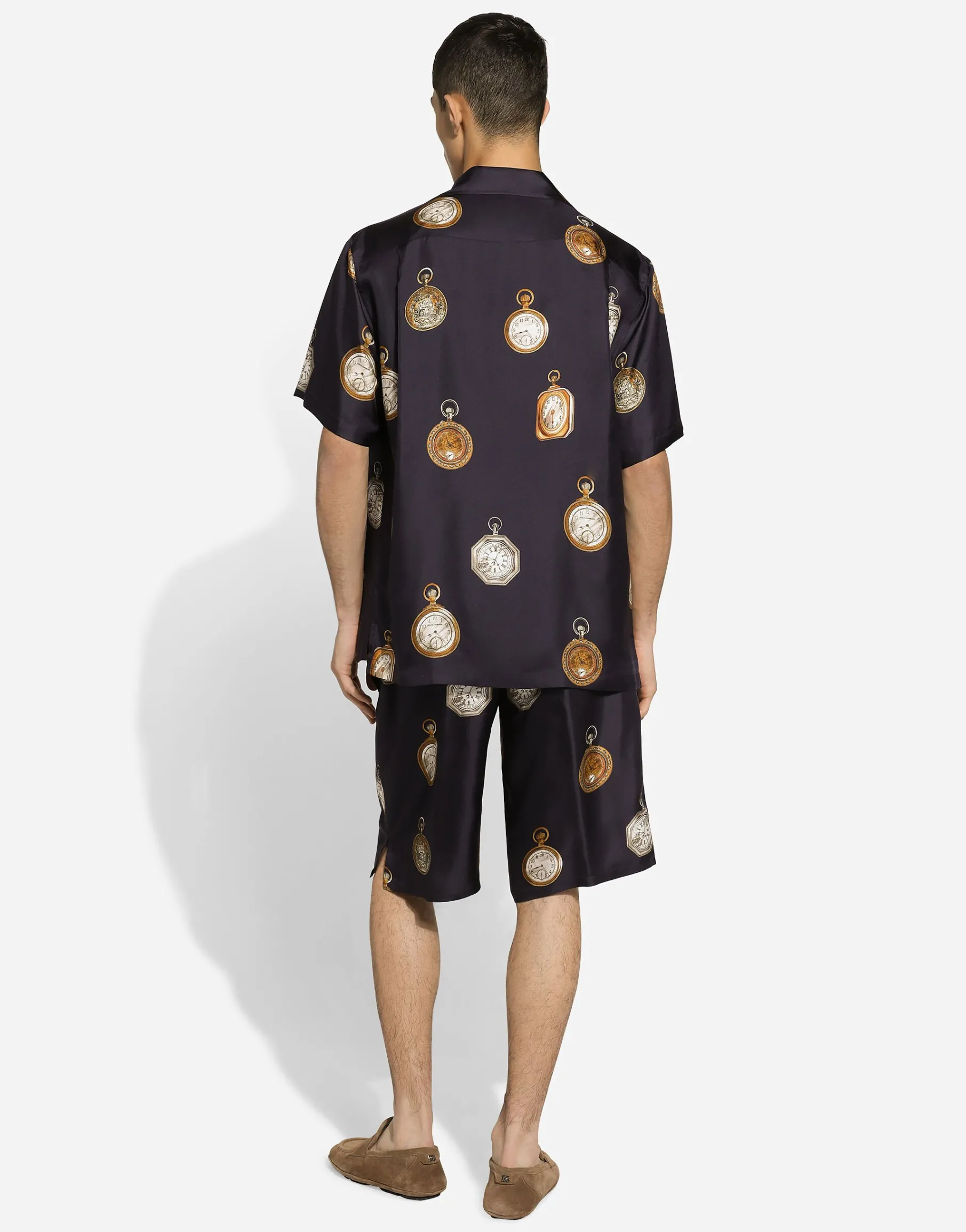Watch-print silk jogging shorts