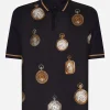 Watch-print silk polo-shirt