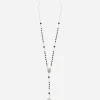 White gold Devotion rosary necklace with black jade spheres