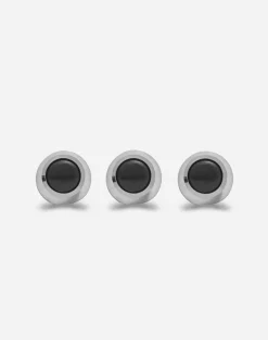 White gold tuxedo buttons with black jades