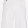 White stretch denim shorts