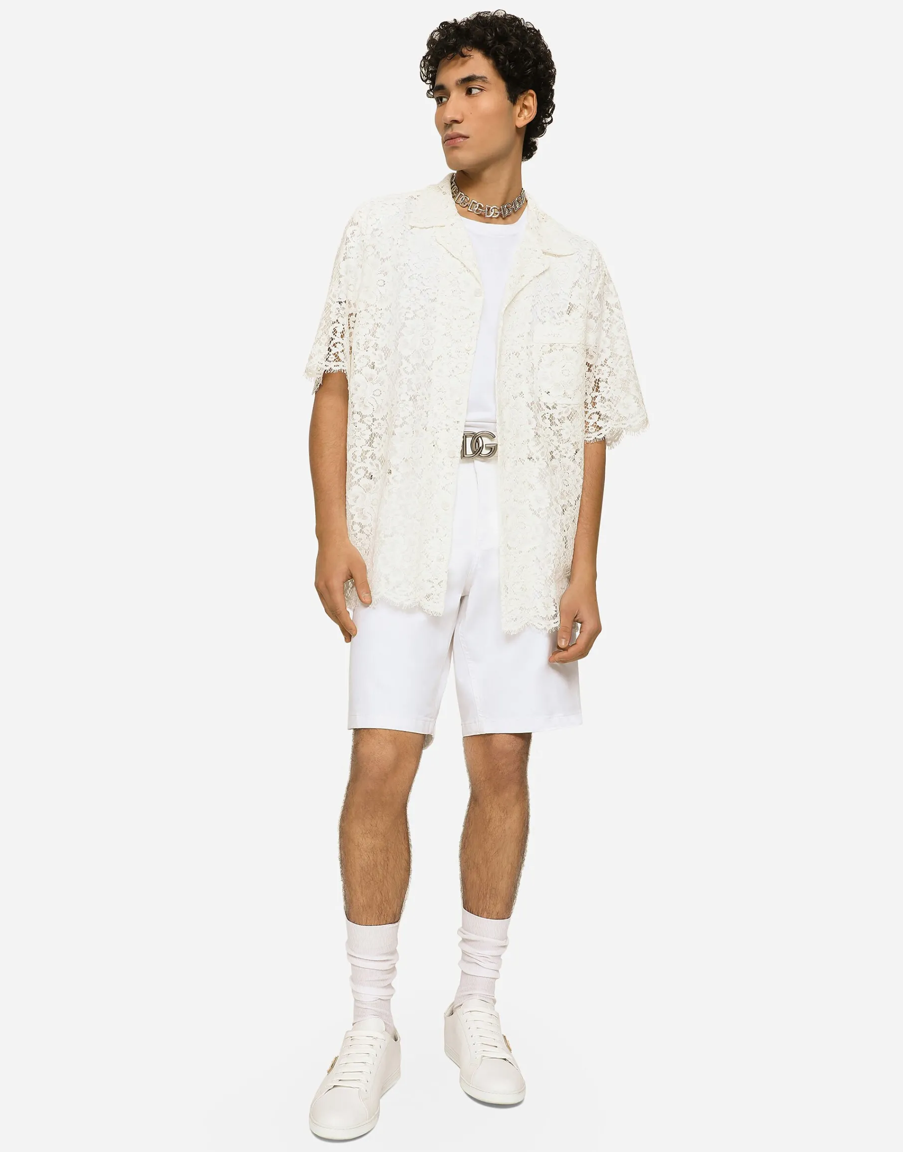White stretch denim shorts