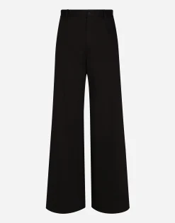 Wide-leg stretch cotton pants