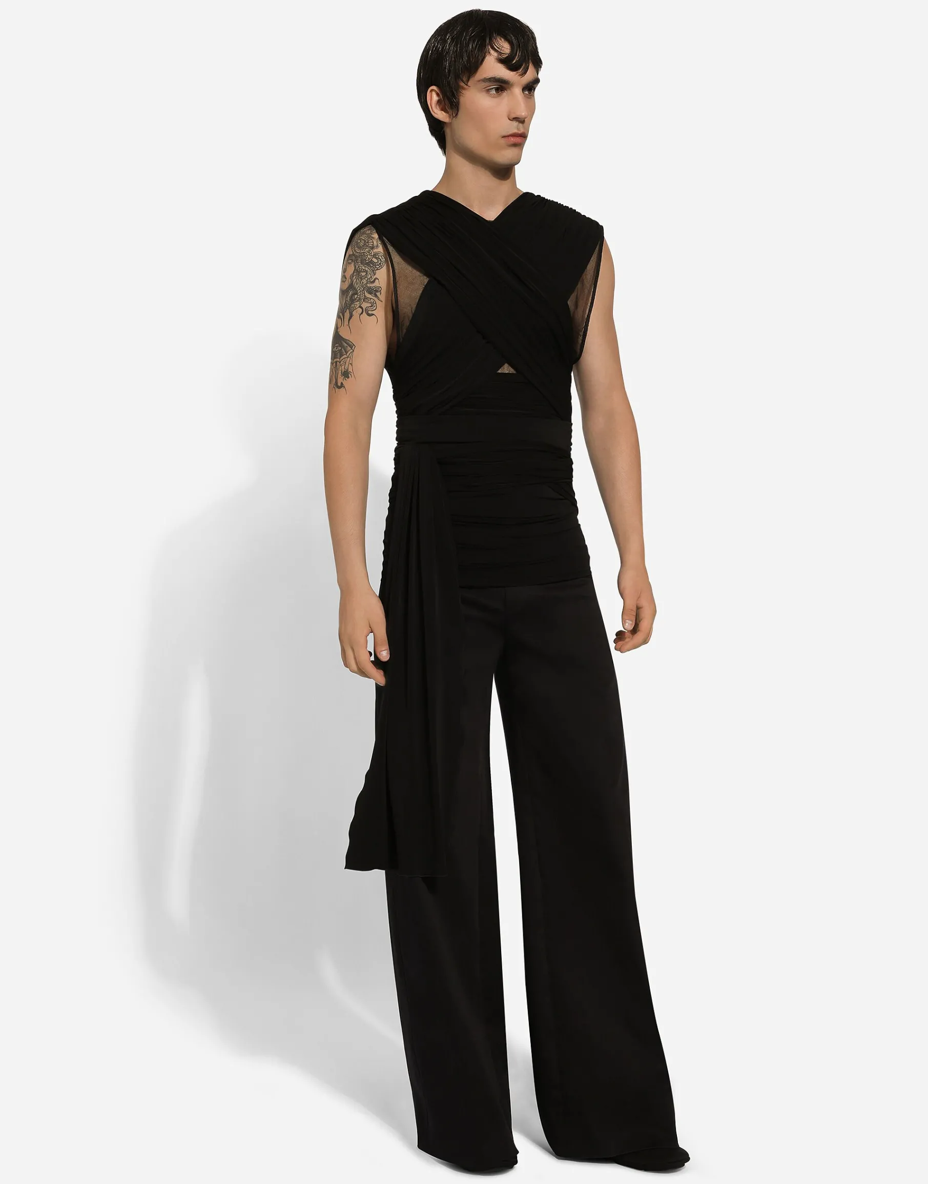 Wide-leg stretch cotton pants