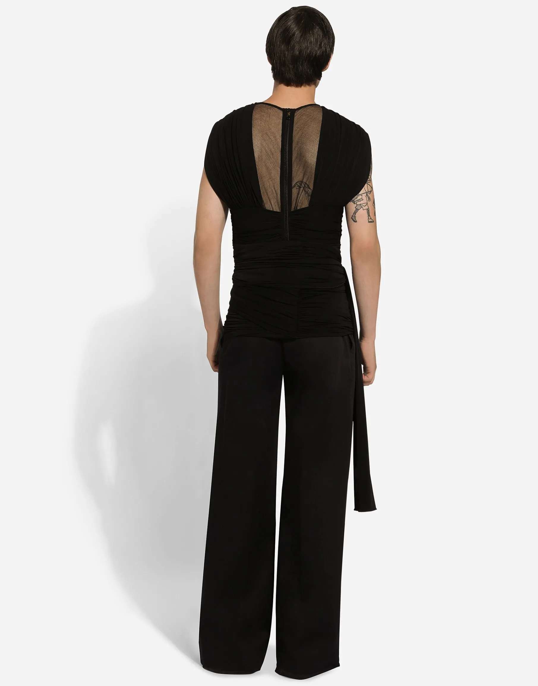 Wide-leg stretch cotton pants