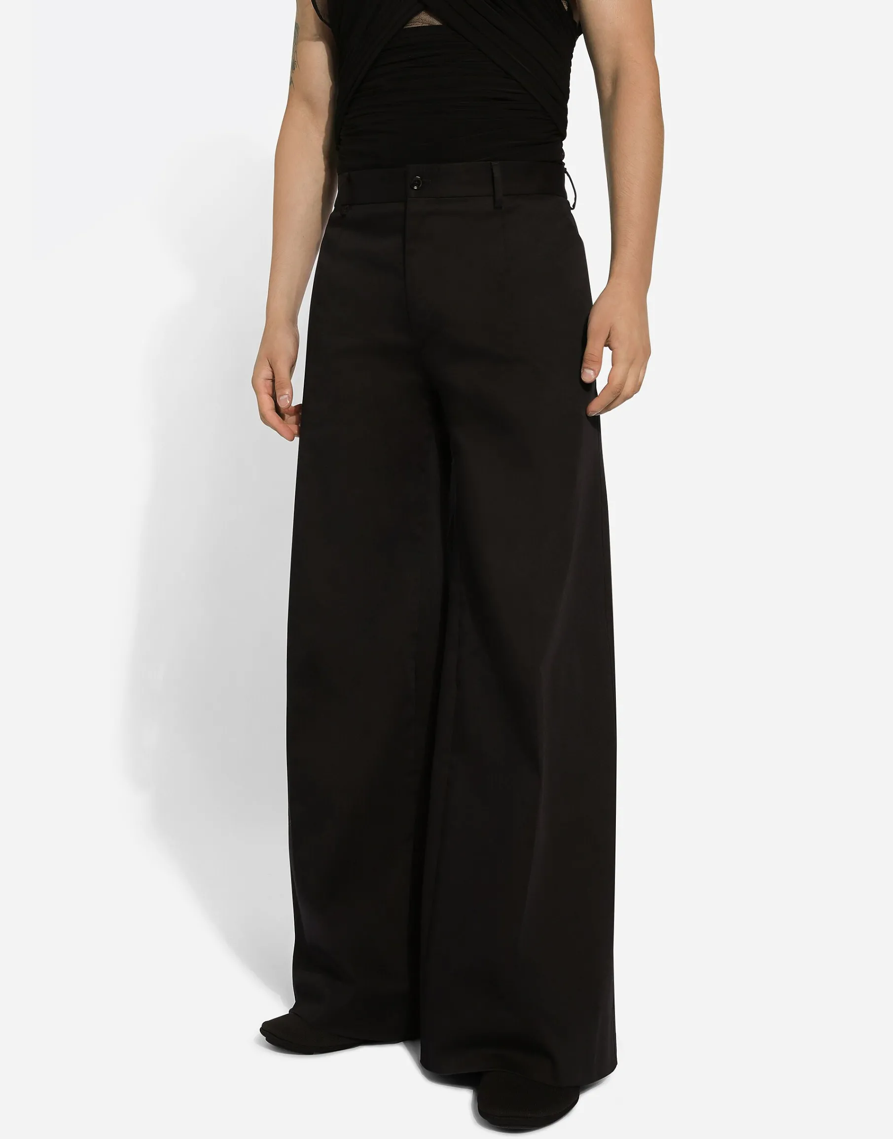 Wide-leg stretch cotton pants