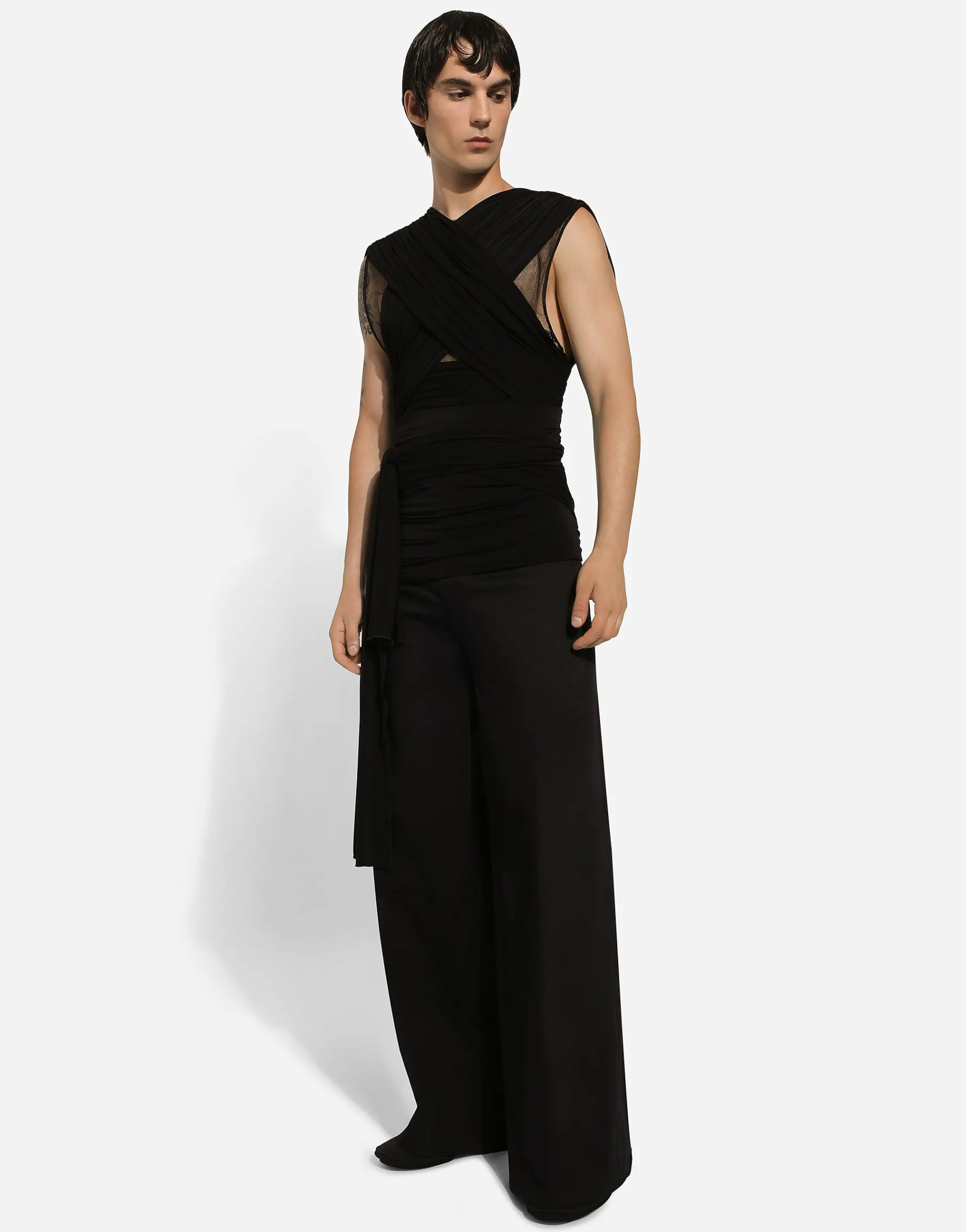 Wide-leg stretch cotton pants