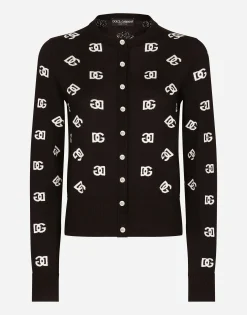 Wool and silk cardigan with all-over DG logo