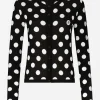 Wool and silk cardigan with polka-dot inlay