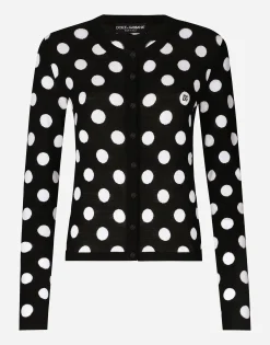 Wool and silk cardigan with polka-dot inlay