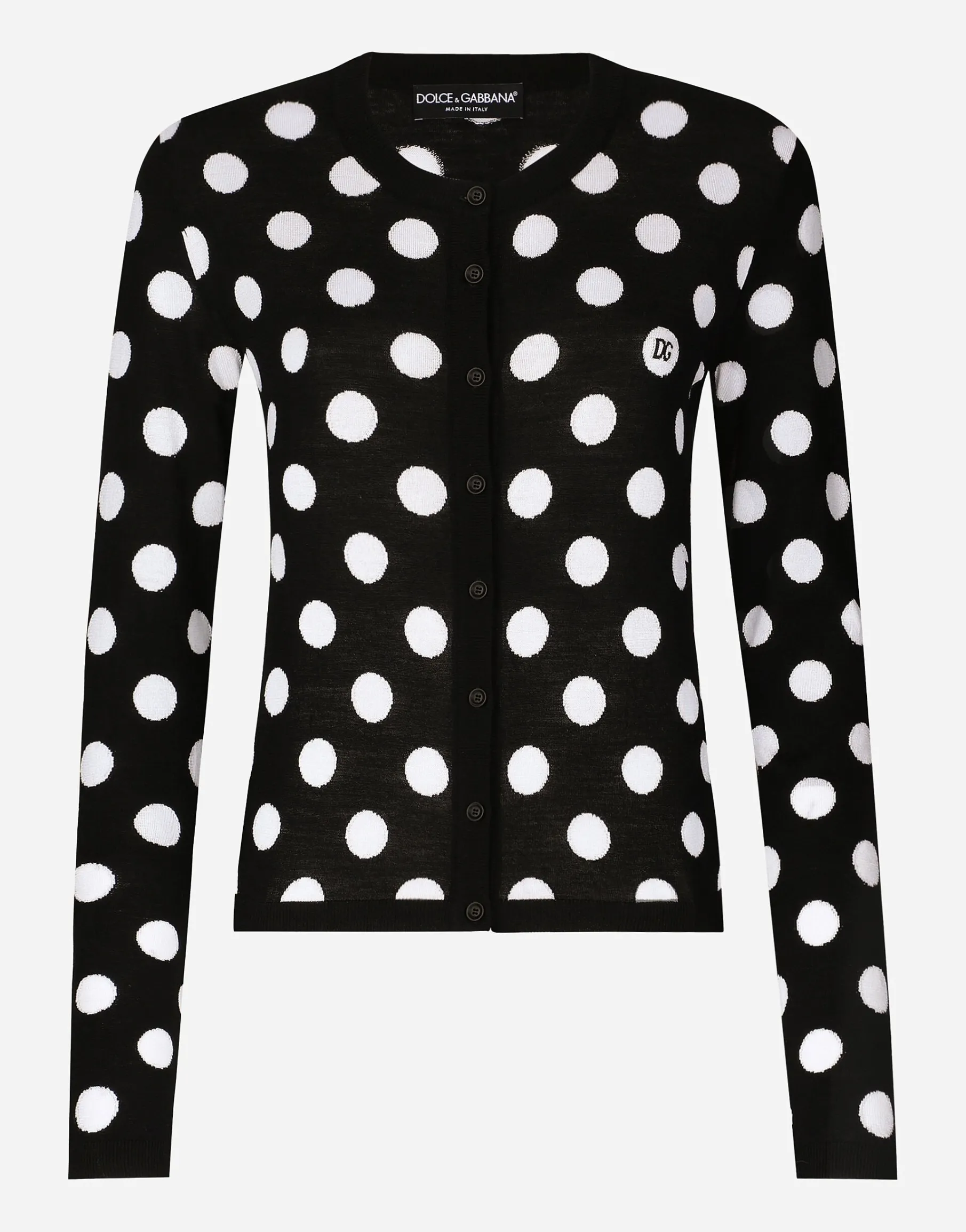 Wool and silk cardigan with polka-dot inlay