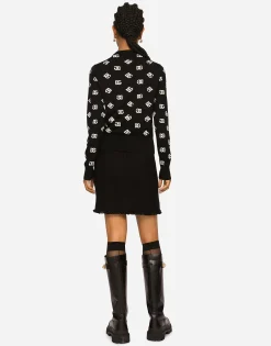 Wool and silk cardigan with all-over DG logo