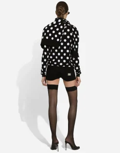 Wool and silk cardigan with polka-dot inlay
