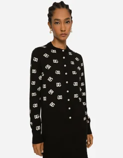 Wool and silk cardigan with all-over DG logo