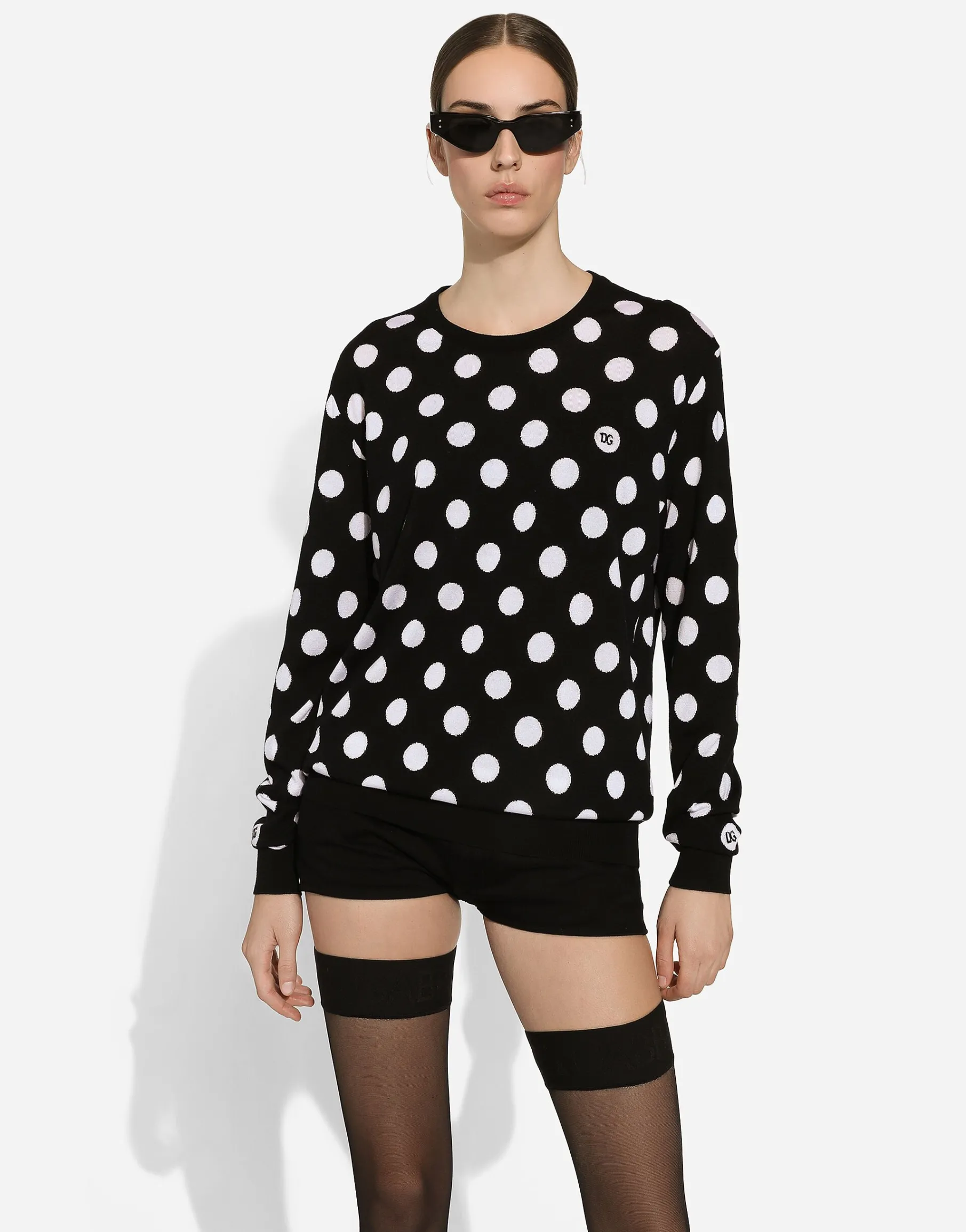 Wool and silk cardigan with polka-dot inlay
